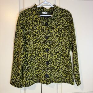 Clay by Clay Graham Olive Black Patterned Button Front Jacket Blazer Vintage SzM